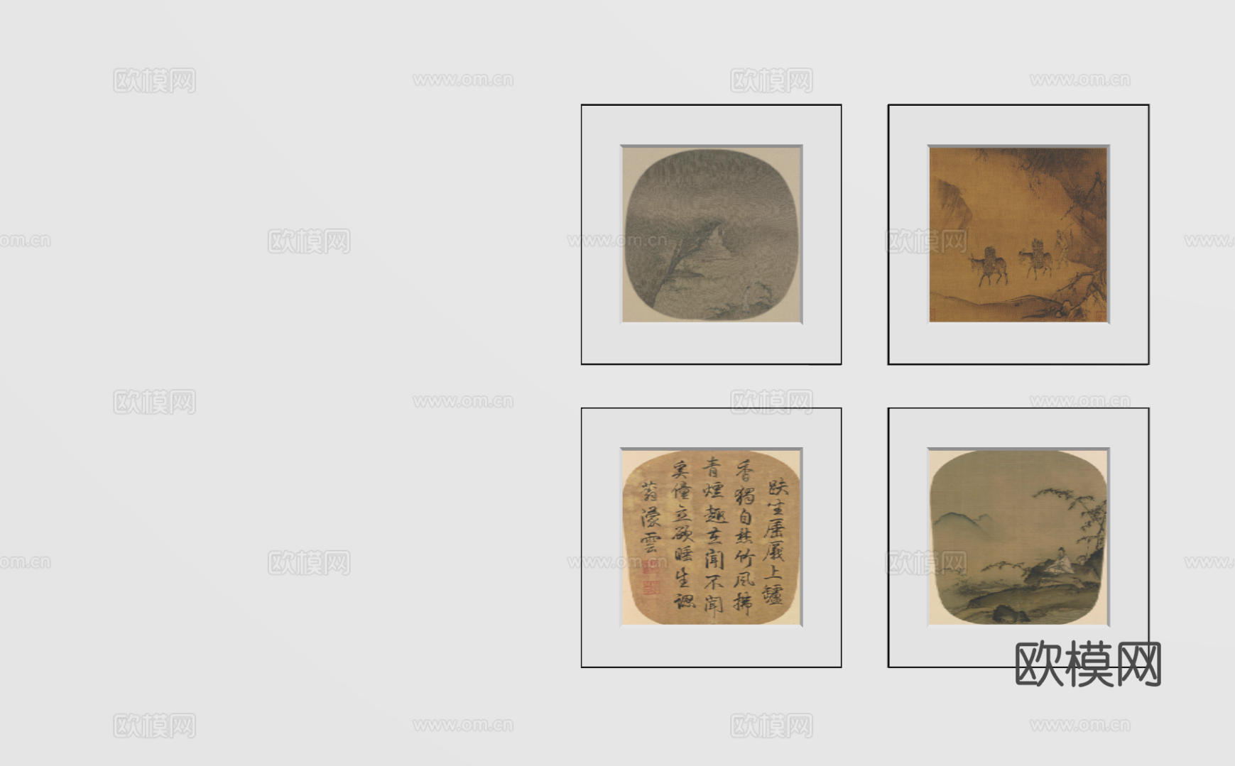 新中式禅意装饰画 宋式挂画 侘寂风挂画 中古风卷轴画 山水字su模型