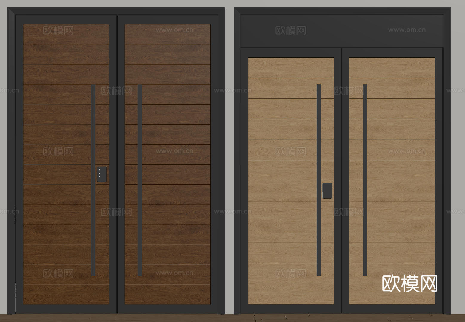 现代极简双开门 中古平开门 入户门 防盗门 通顶对开门 别墅su模型