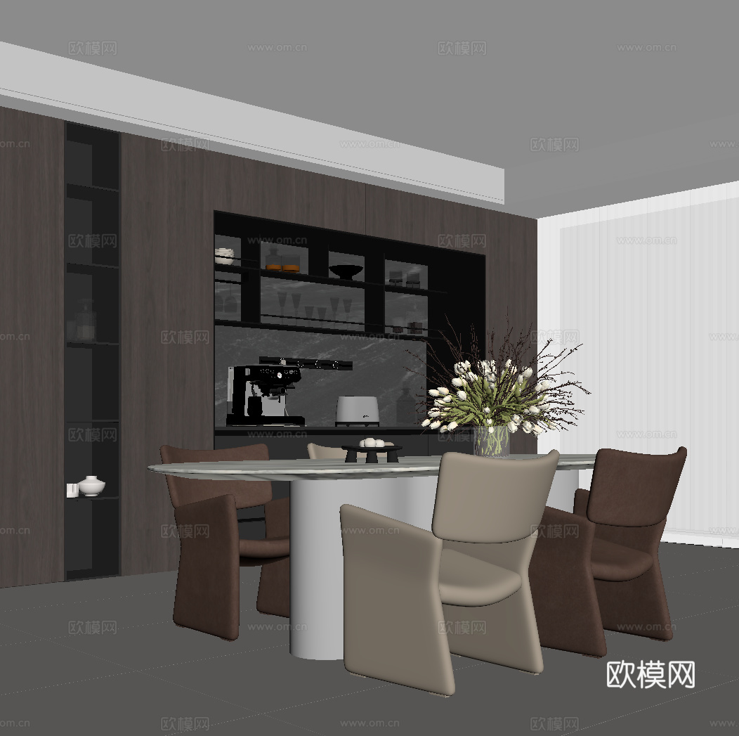 现代餐厅 餐桌椅su模型