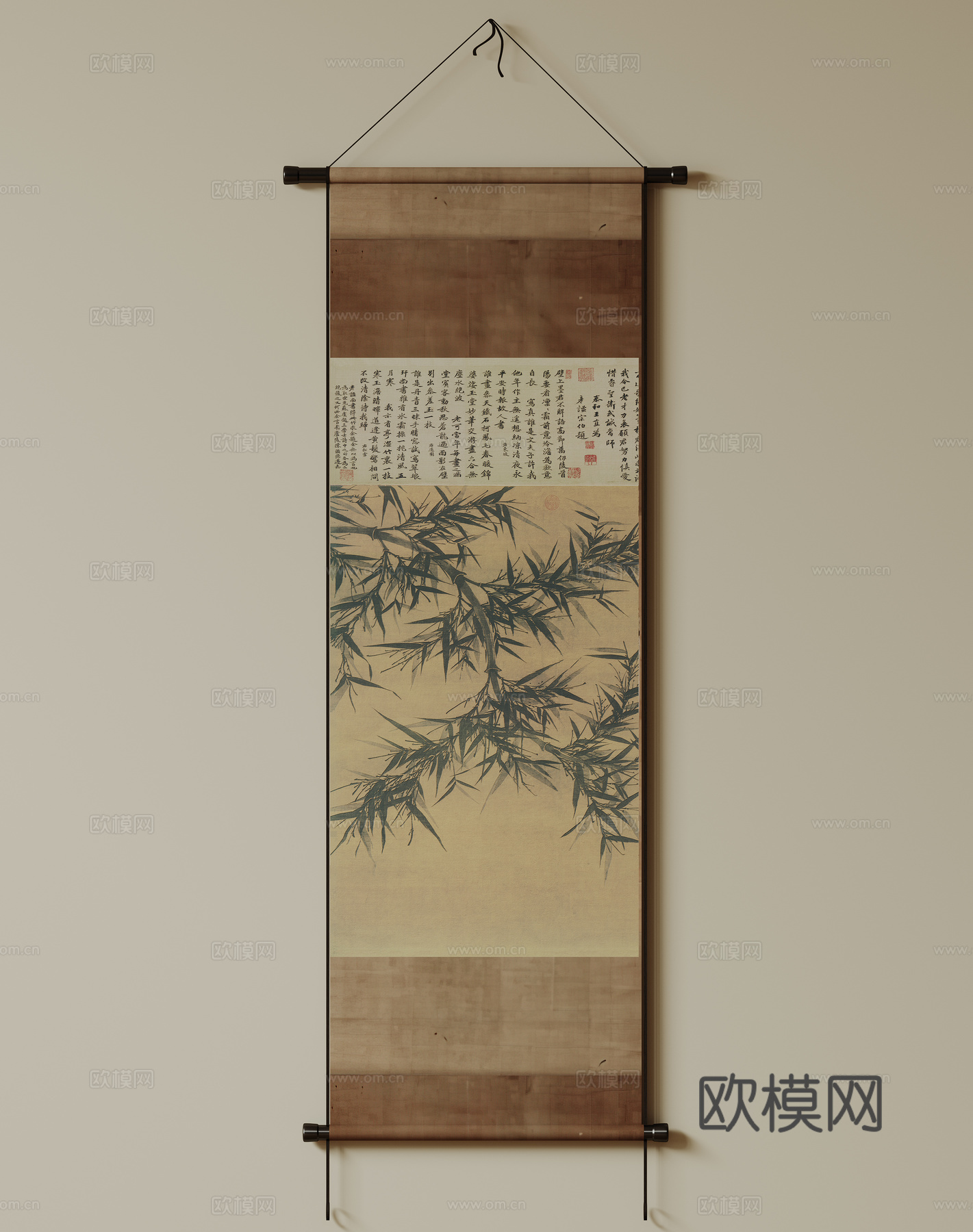 新中式禅意装饰画 宋式挂画 侘寂风挂画 中古风卷轴画 山水字su模型