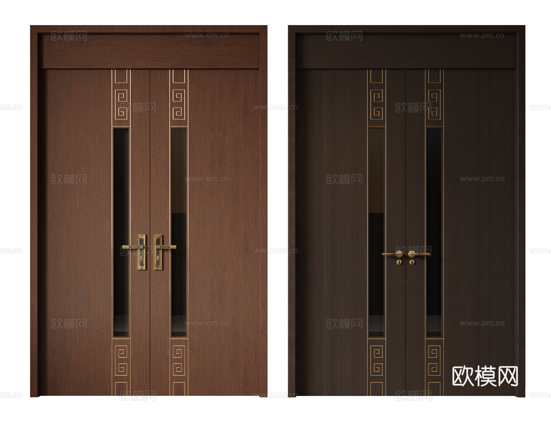 新中式侘寂双开门 中古平开门 入户门 防盗门 通顶对开门 别su模型