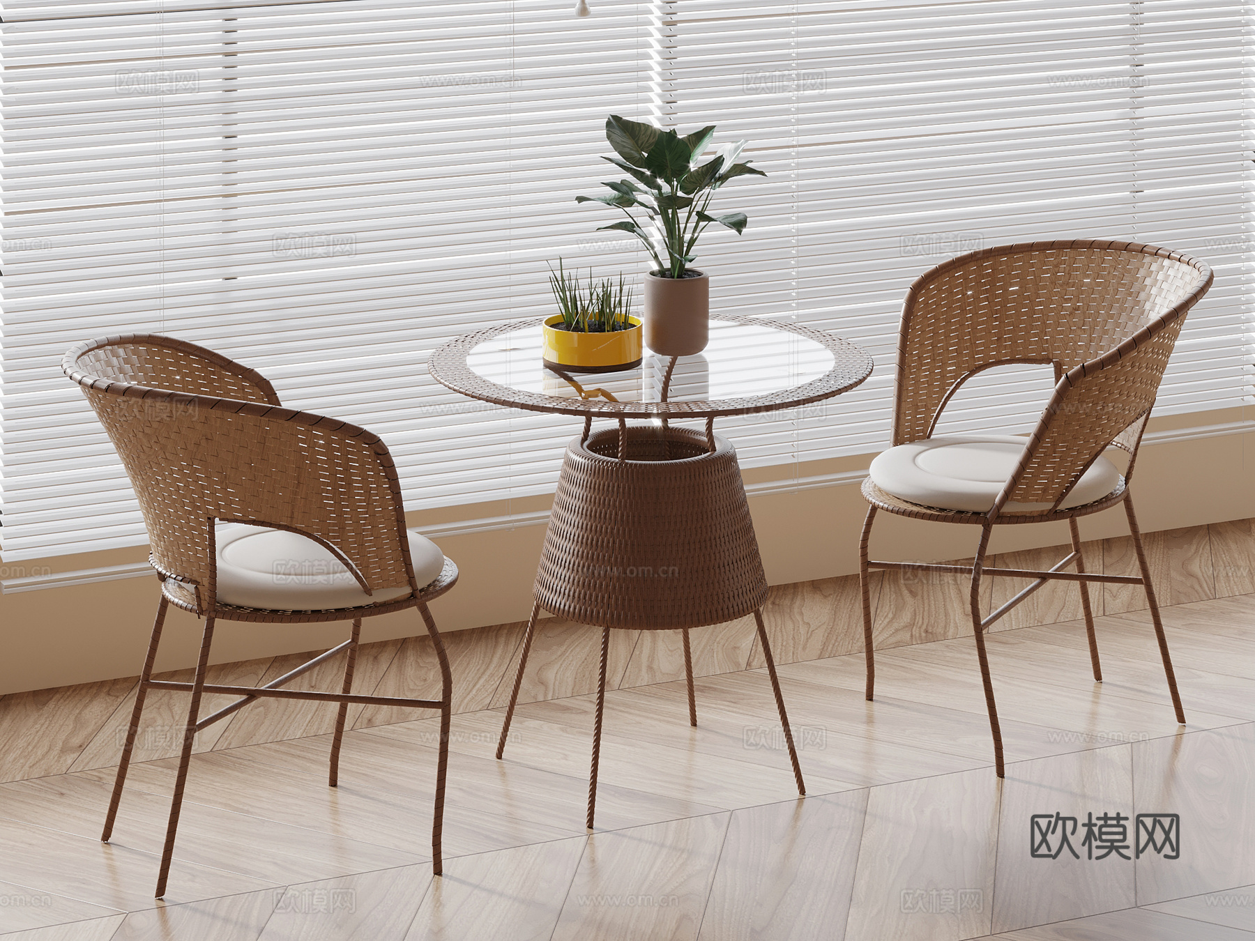 侘寂中古休闲桌椅 洽谈桌椅su模型