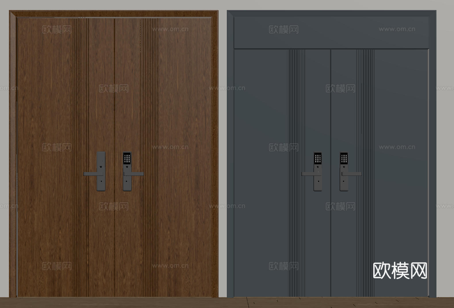 现代极简双开门 中古平开门 入户门 防盗门 通顶对开门 别墅su模型
