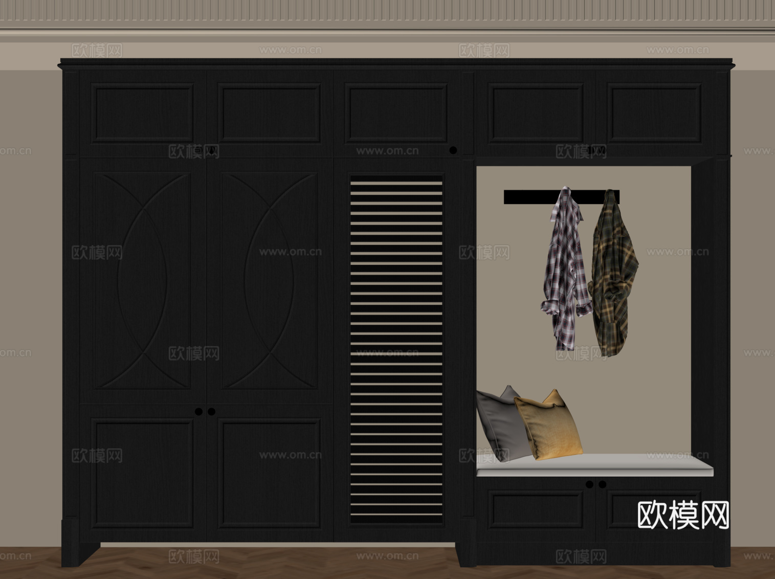 法式复古玄关柜 衣柜su模型