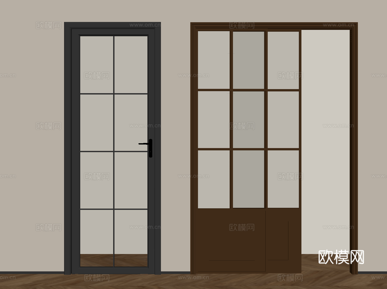 中古风推拉门 单开门su模型