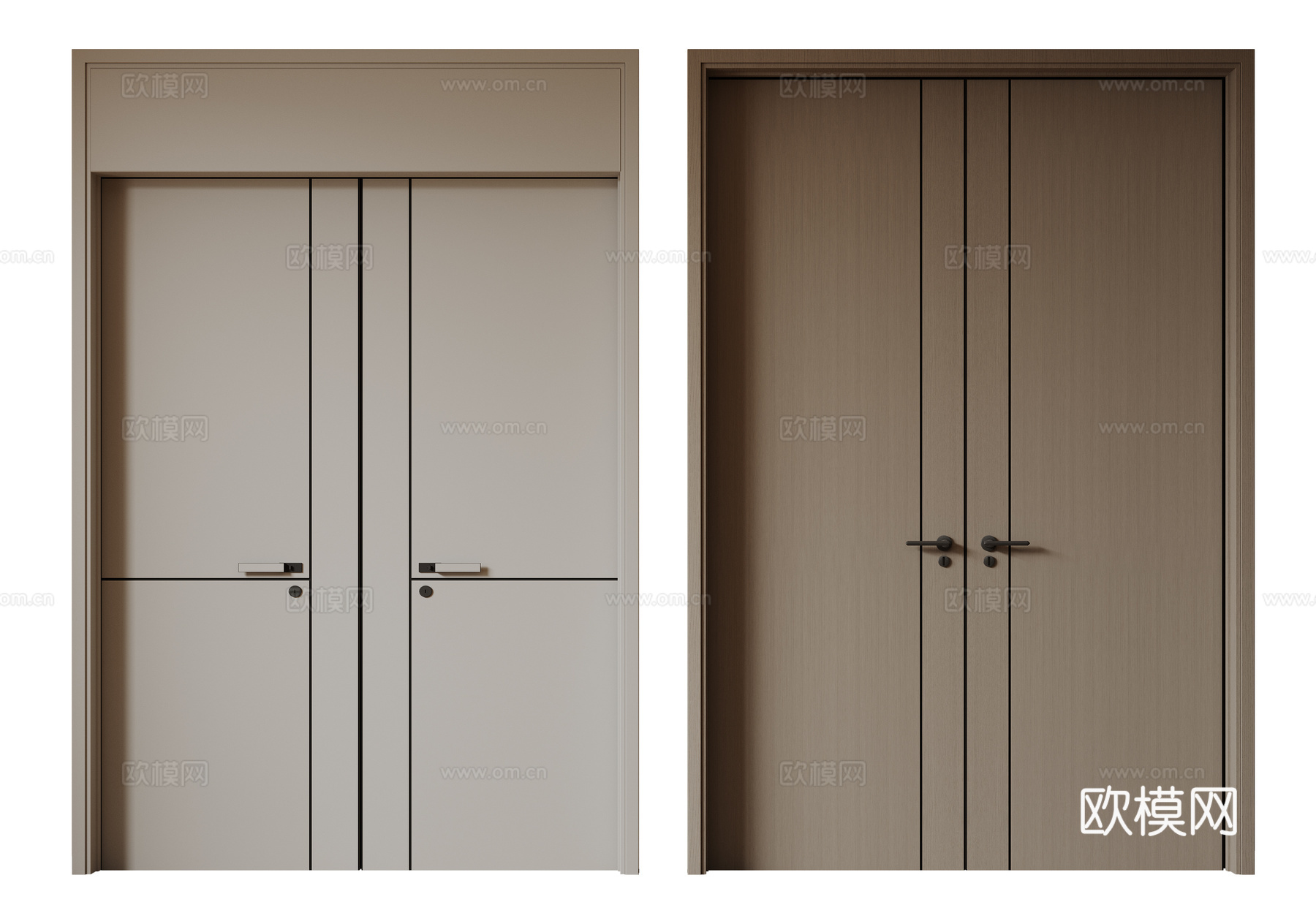 现代极简双开门 中古平开门 入户门 防盗门 通顶对开门 别墅su模型