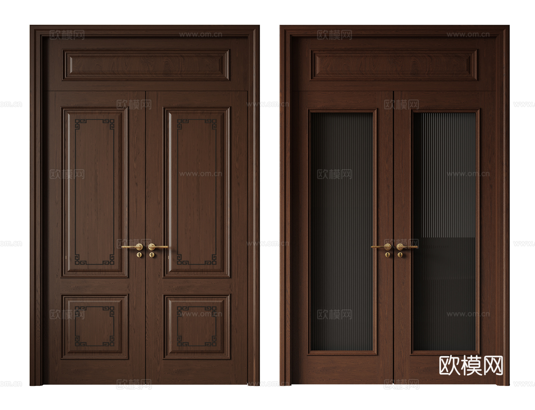 新中式侘寂双开门 中古平开门 入户门 防盗门 通顶对开门 别su模型