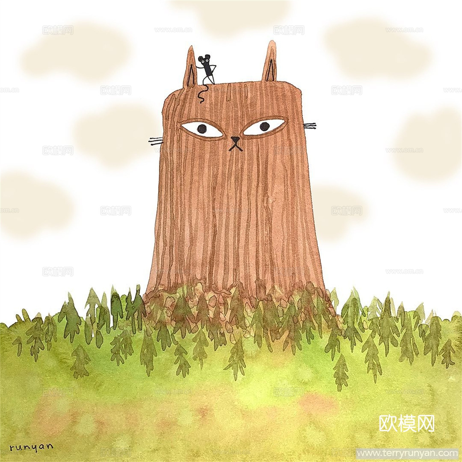 可爱动物手绘创意童趣插画猫咪动物插画治愈系插画可爱儿童插画下载