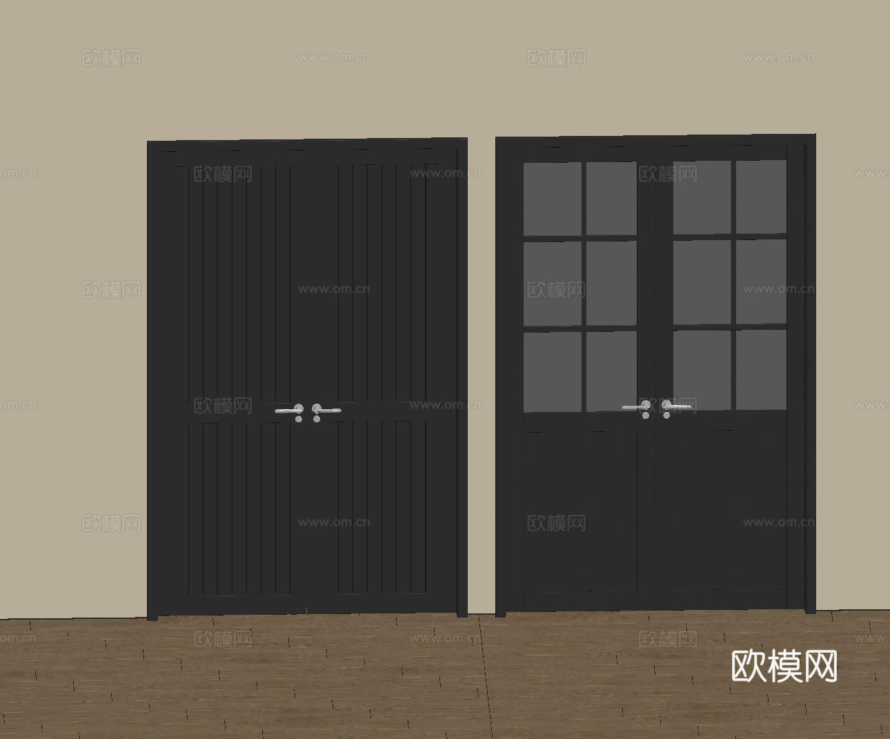 新中式侘寂双开门 中古平开门 入户门 防盗门 通顶对开门 别su模型