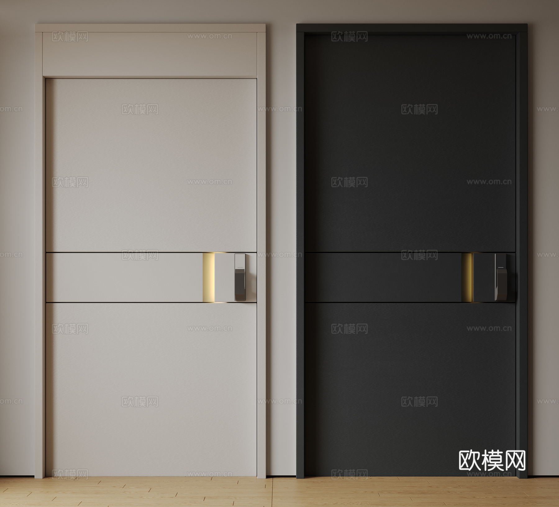 现代极简单开门 中古防盗门 通顶入户门 子母门 密码门 别墅su模型