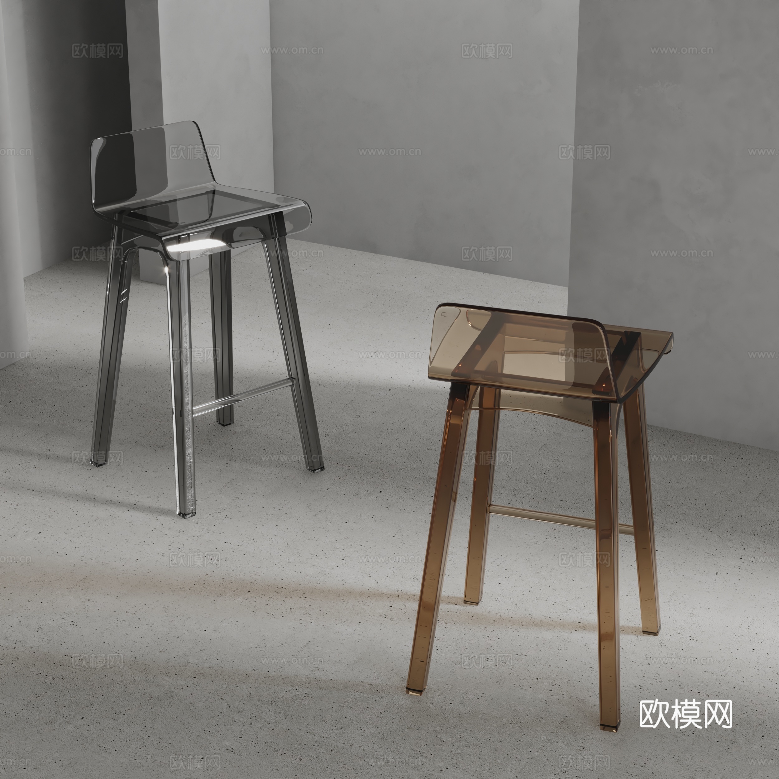 Artisan现代吧椅 透明吧椅 玻璃吧椅su模型