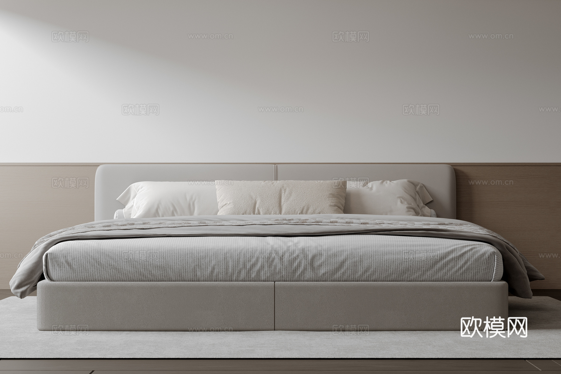 现代意式双人床 皮质床 布艺双人床 中古主卧床 地台床 极简su模型