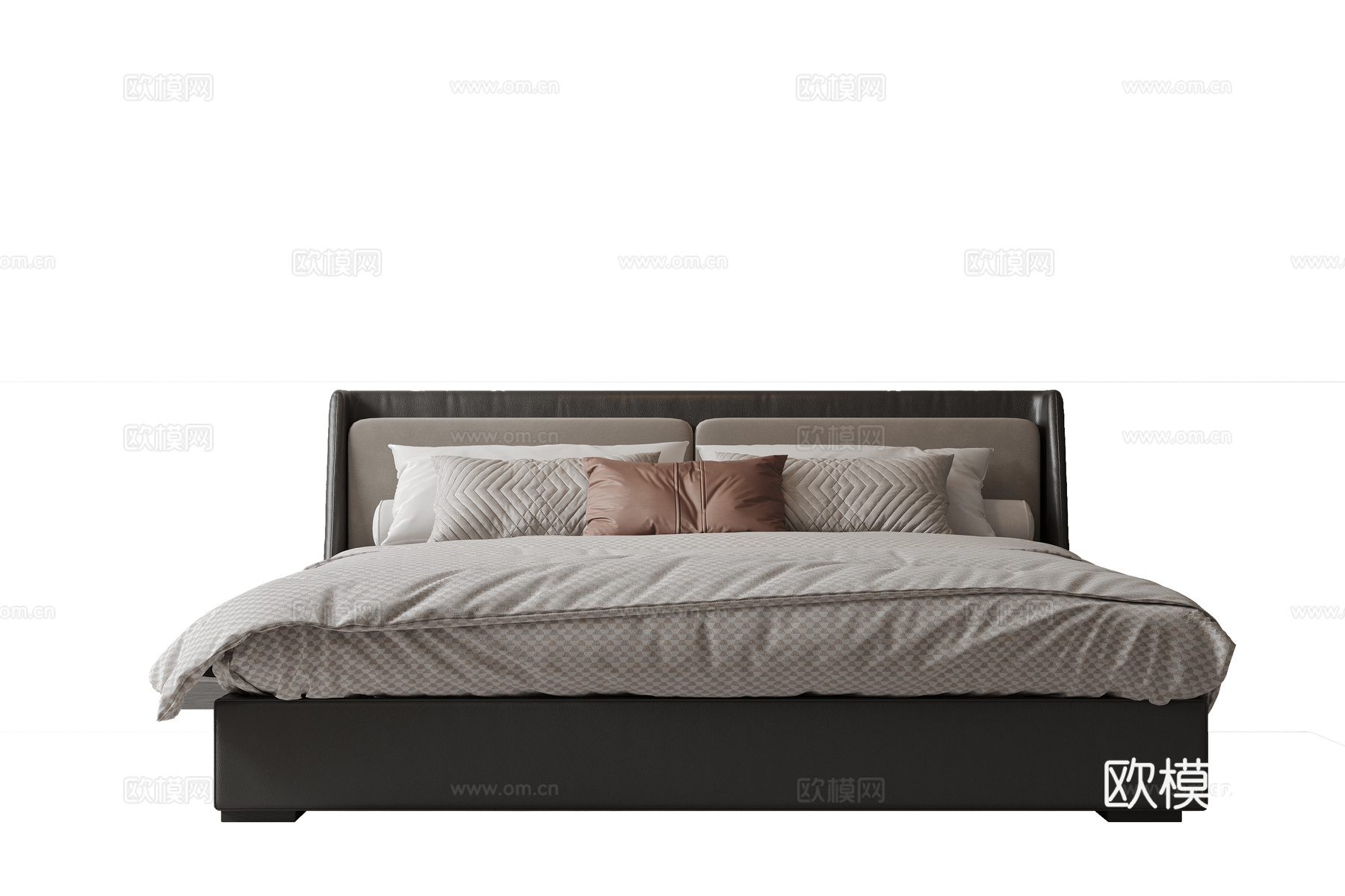 现代意式双人床 皮质床 布艺双人床 中古主卧床 地台床 极简su模型