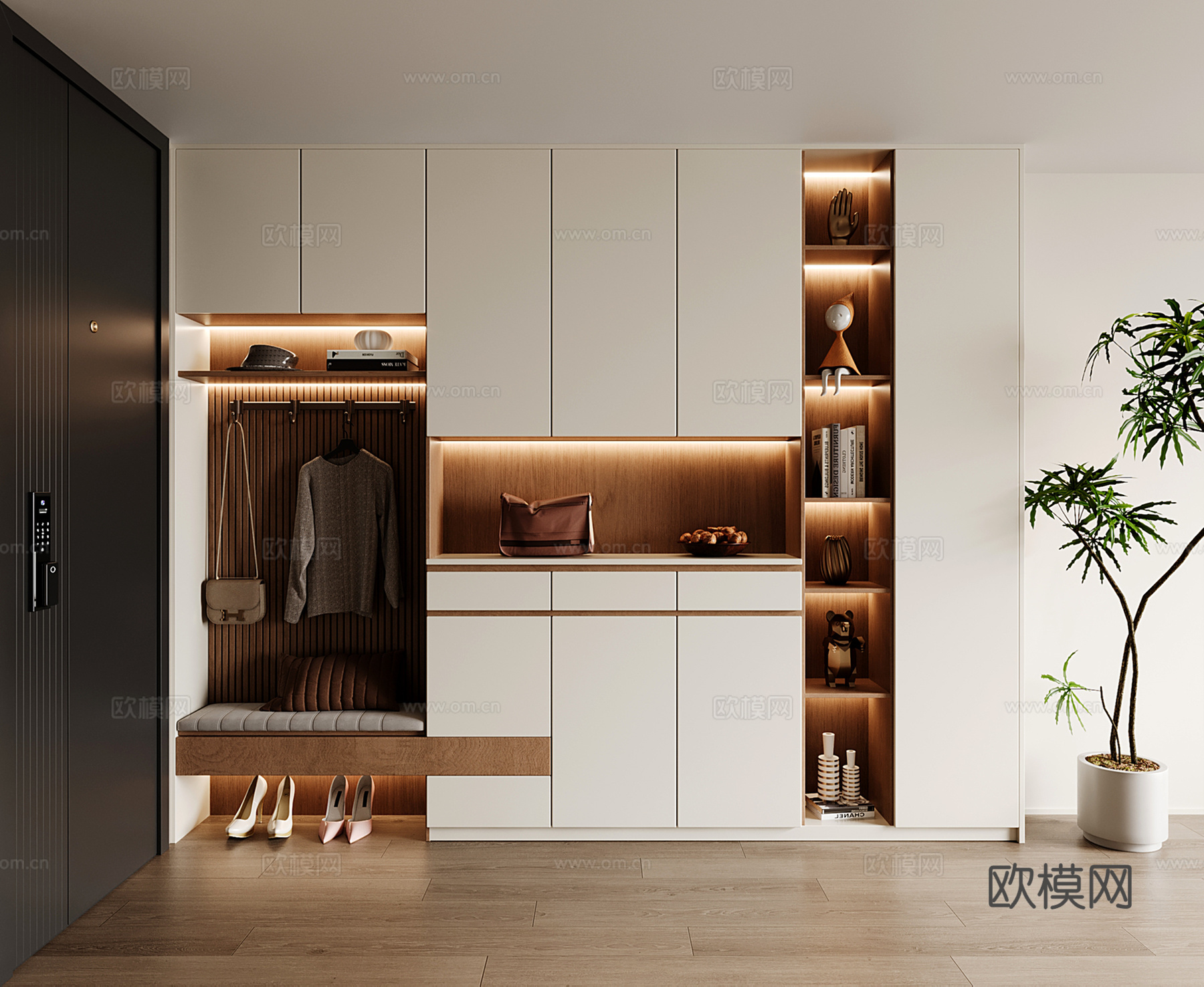现代定制鞋柜 换鞋凳鞋柜su模型