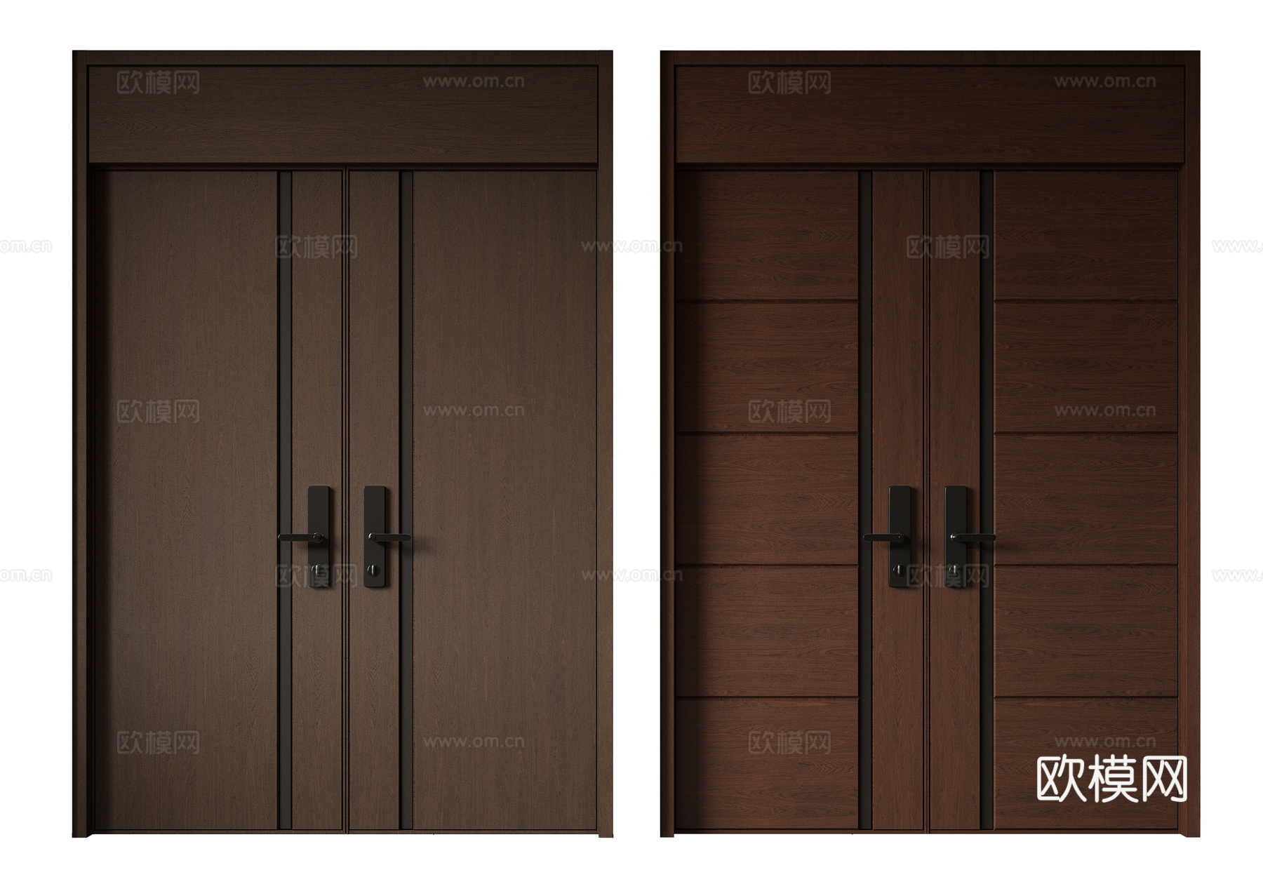 现代极简双开门 中古平开门 入户门 防盗门 通顶对开门 别墅su模型