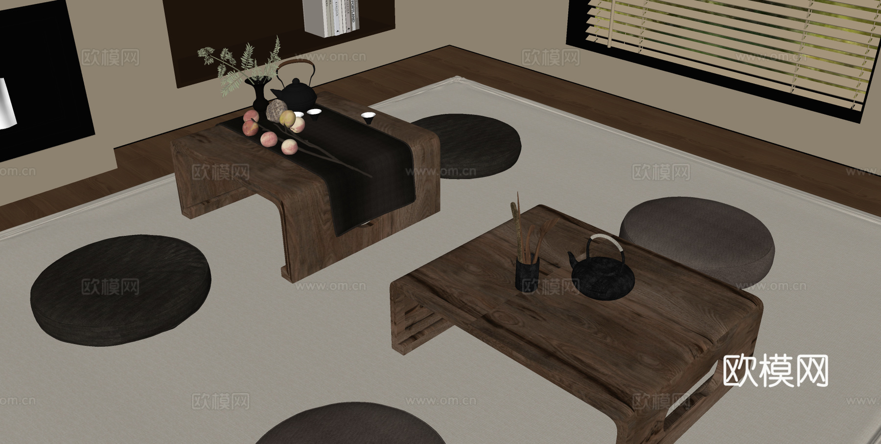 宋式榻榻米茶台 木制茶台 坐垫su模型