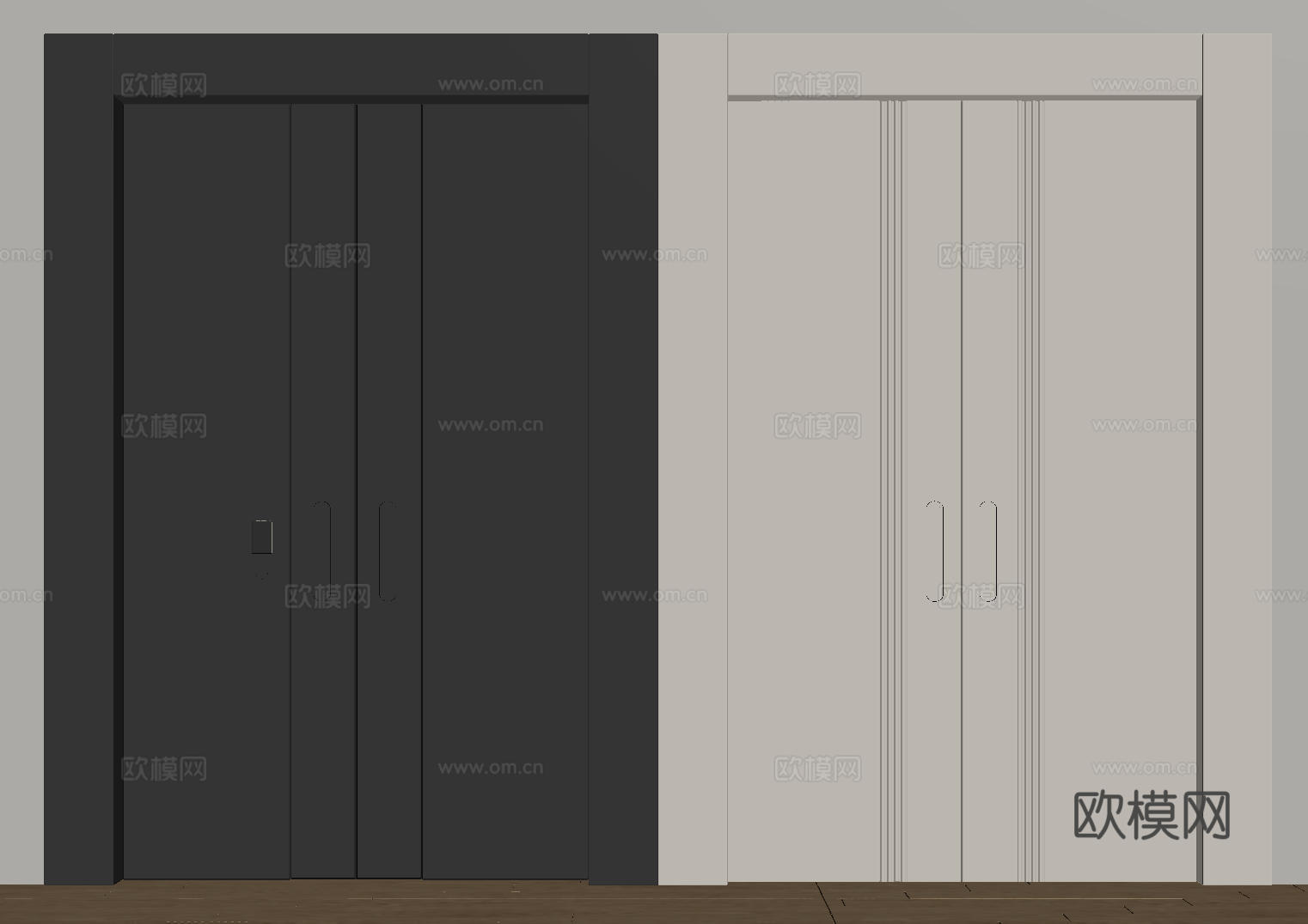 现代极简双开门 中古平开门 入户门 防盗门 通顶对开门 别墅su模型