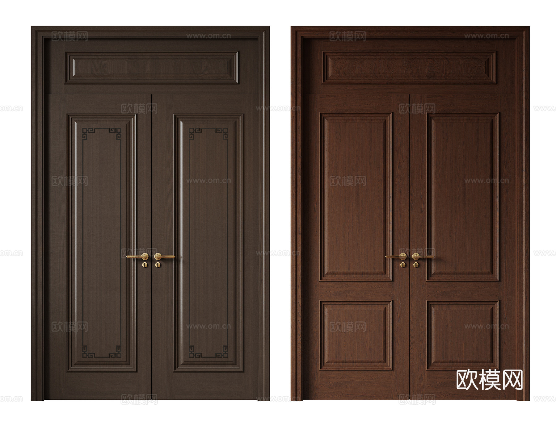新中式侘寂双开门 中古平开门 入户门 防盗门 通顶对开门 别su模型