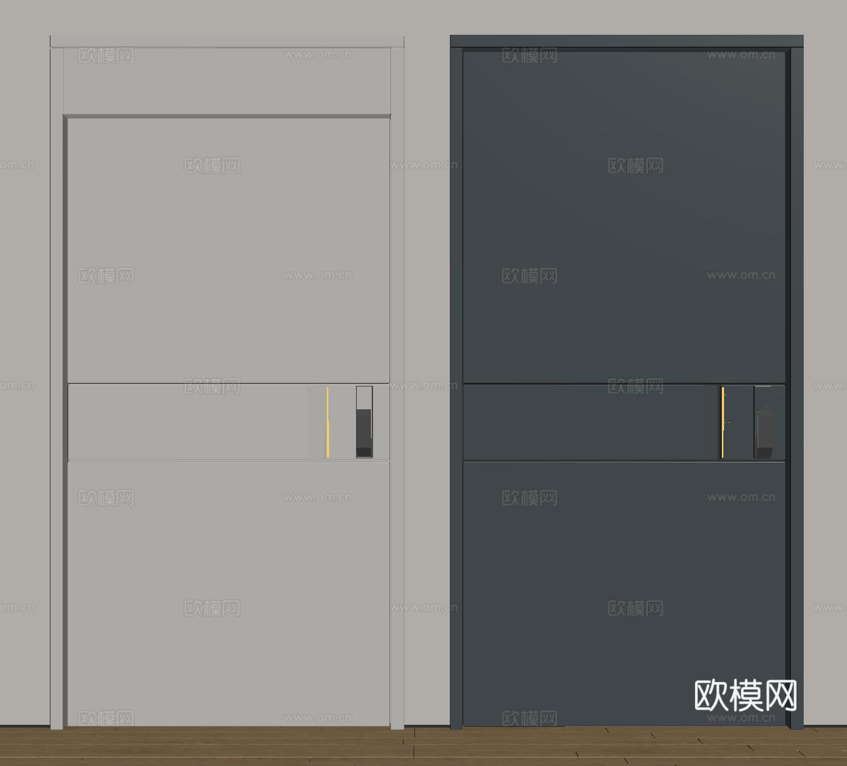 现代极简单开门 中古防盗门 通顶入户门 子母门 密码门 别墅su模型