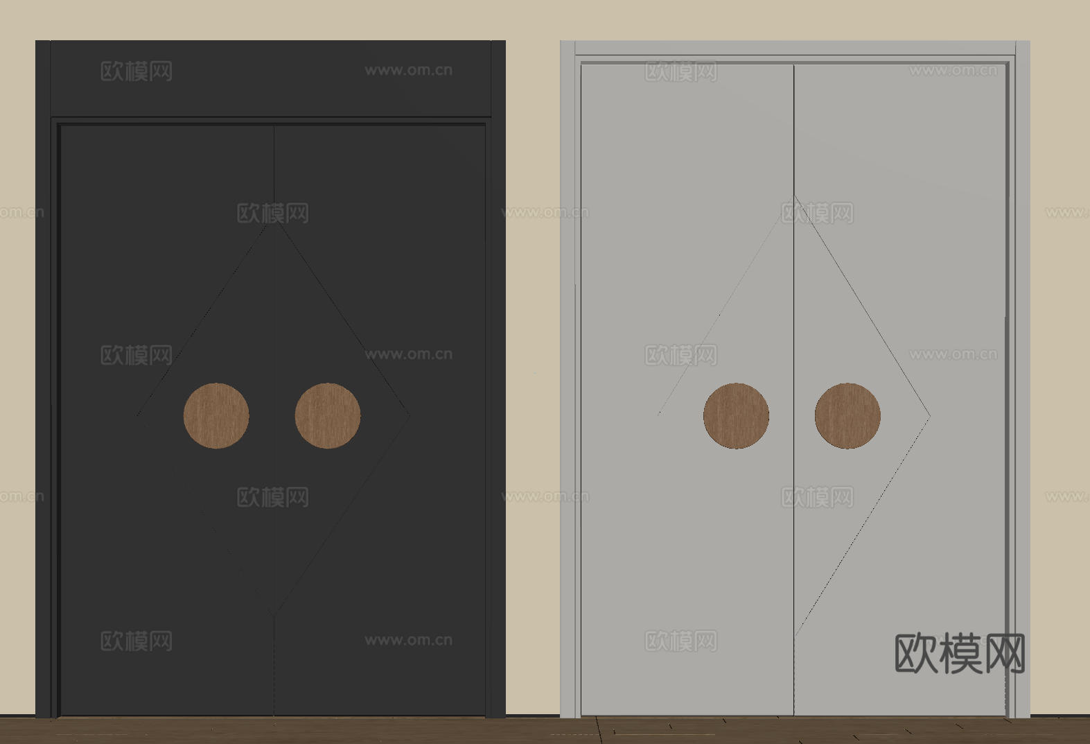 现代极简双开门 中古平开门 入户门 防盗门 通顶对开门 别墅su模型