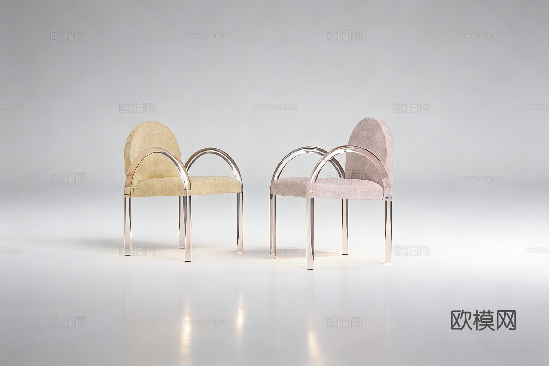 现代简约弧形靠背餐椅 玻璃框架布艺软垫 北欧风餐椅su模型