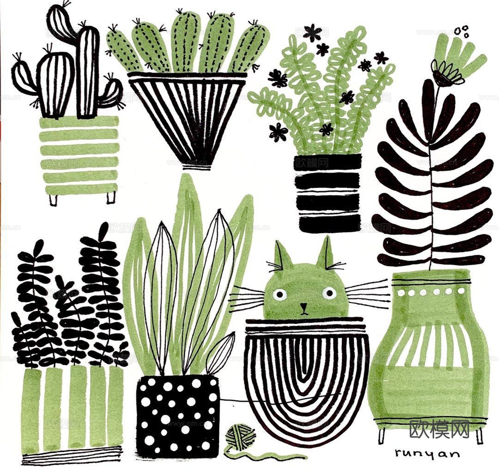 可爱动物手绘创意童趣插画猫咪动物插画治愈系插画可爱儿童插画下载