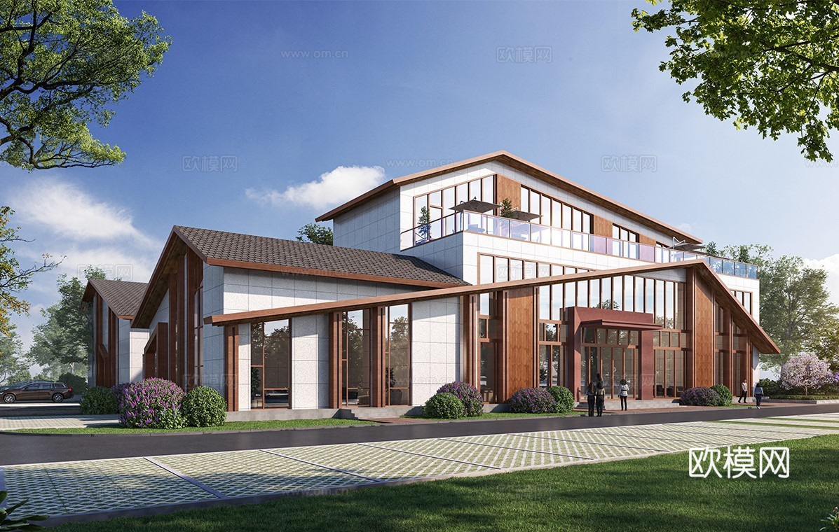 现代游客接待中心 游客服务中心建筑su模型