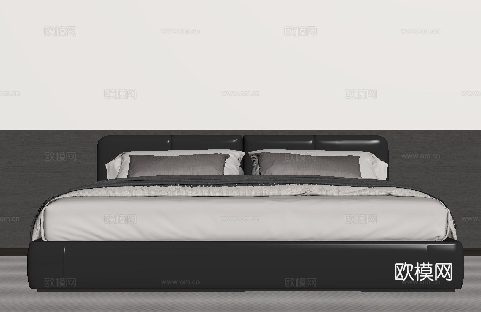 现代意式双人床 皮质床 布艺双人床 中古主卧床 地台床 极简su模型