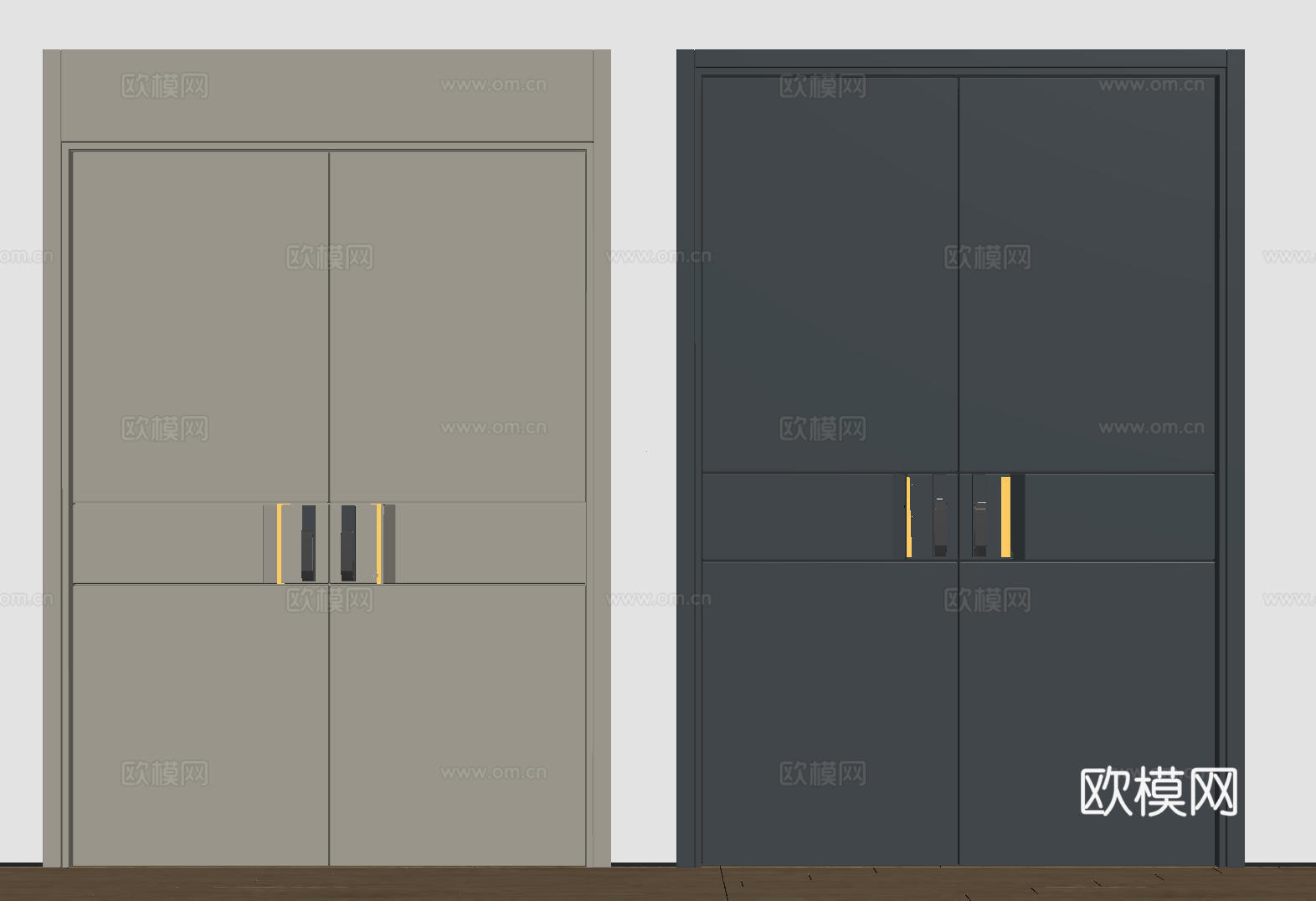 现代极简双开门 中古平开门 入户门 防盗门 通顶对开门 别墅su模型