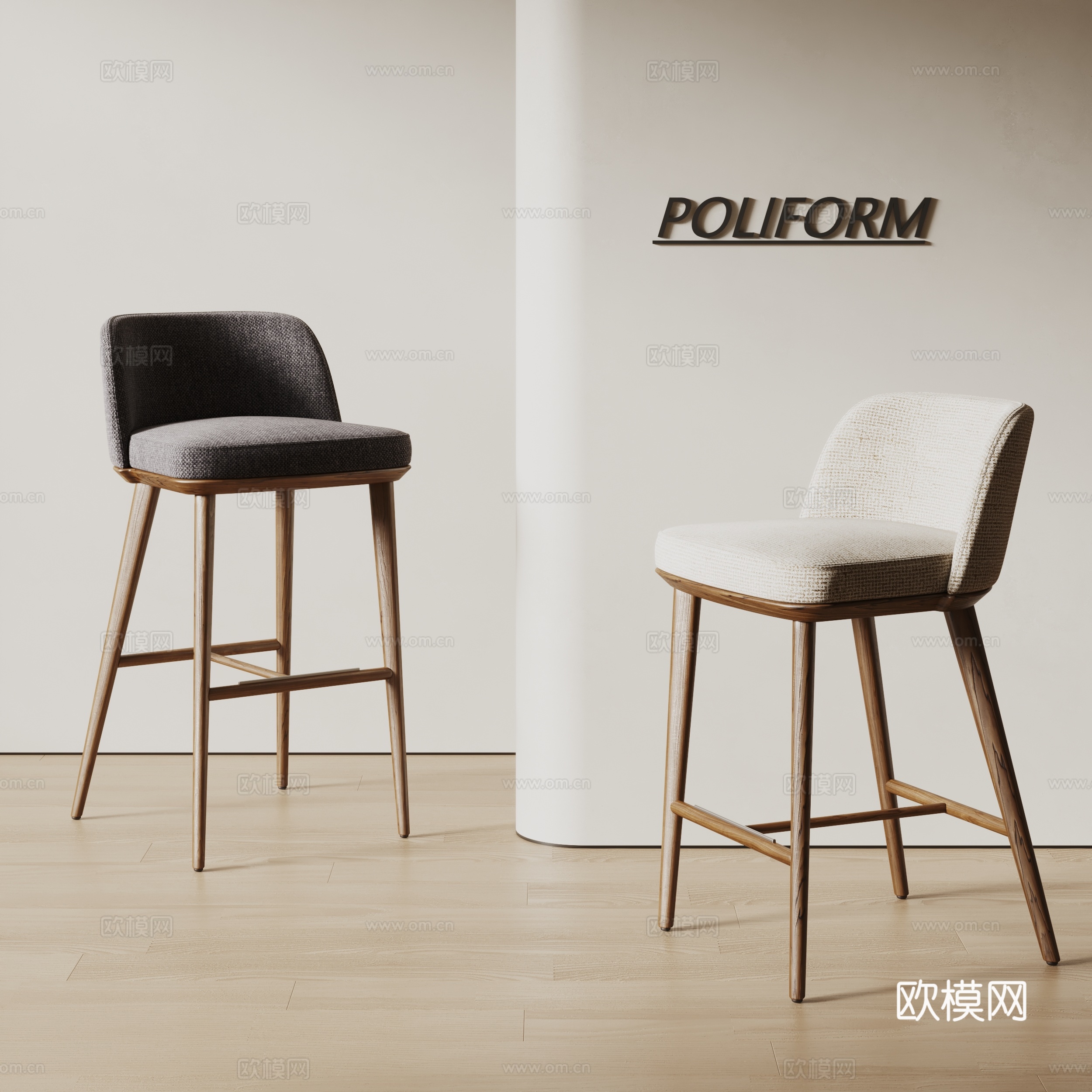 poliform现代吧椅 椅子 实木吧凳 布艺吧椅su模型su模型