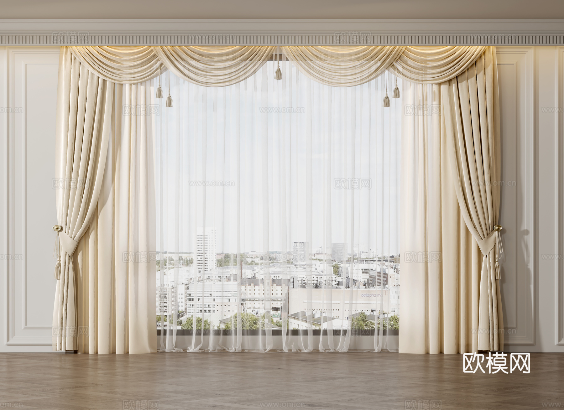 法式复古窗帘 中古窗帘 纱帘 纯色窗帘 素色窗帘 奶油窗帘3d模型3d模型下载