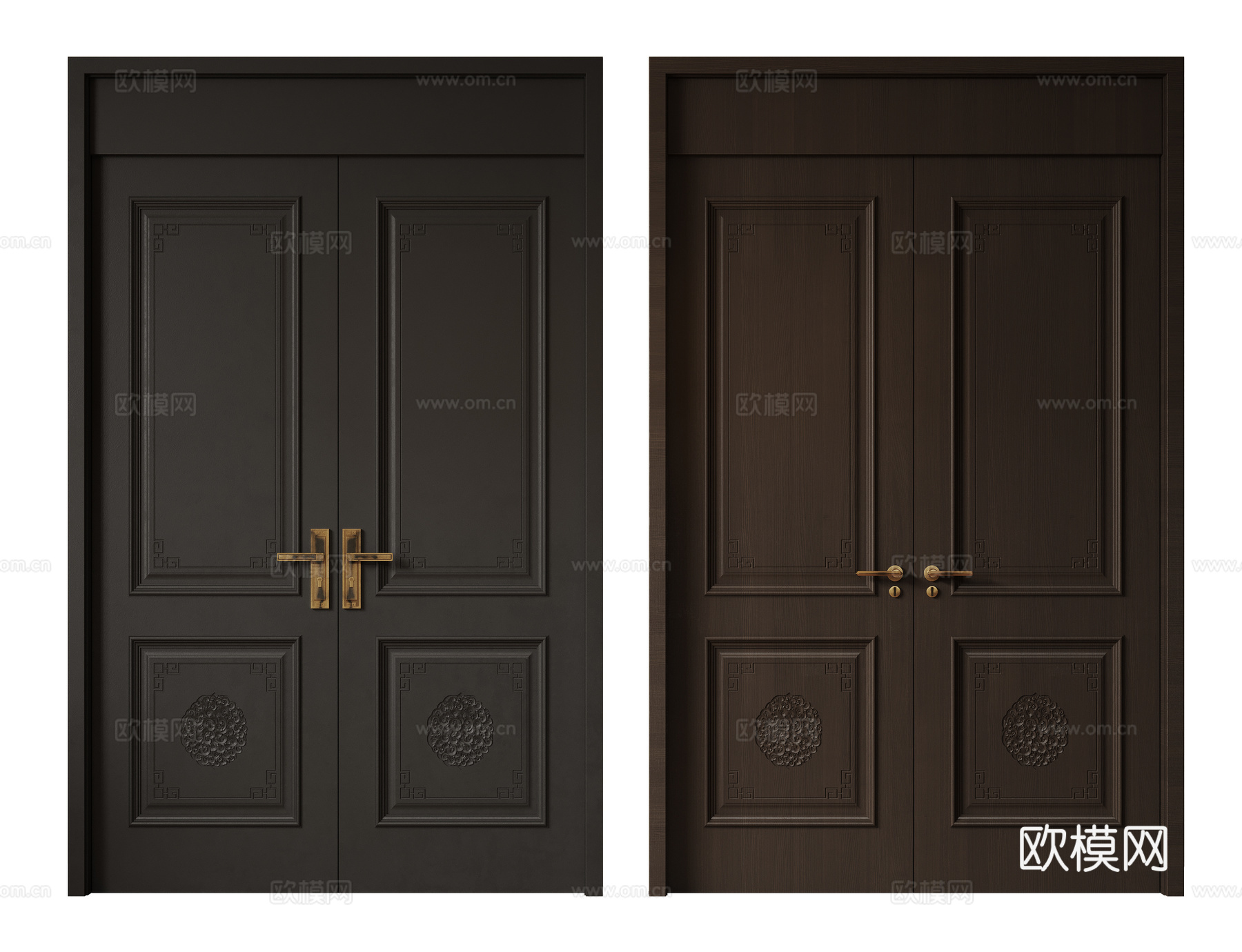 新中式侘寂双开门 中古平开门 入户门 防盗门 通顶对开门 别su模型