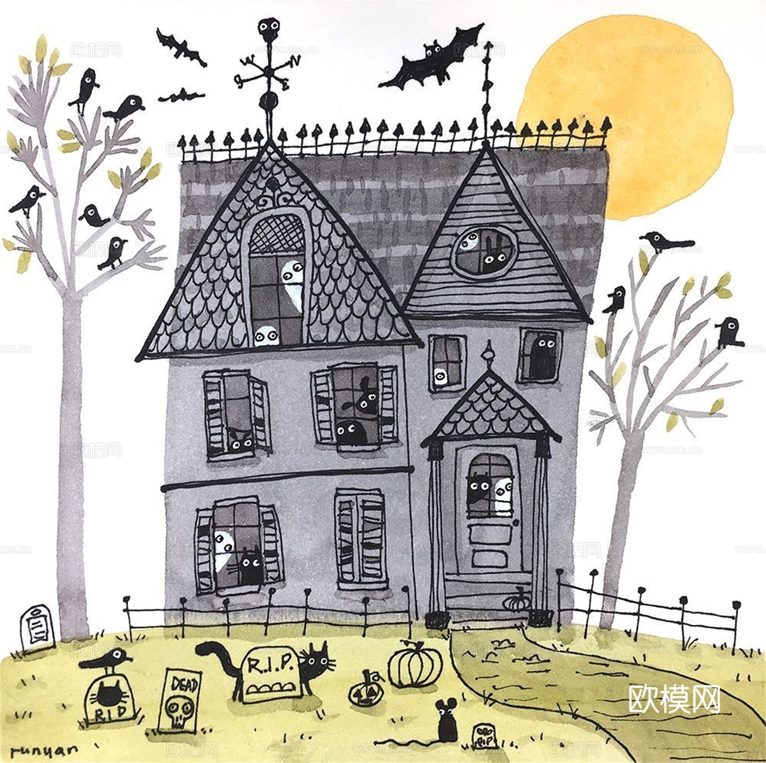 可爱动物手绘创意童趣插画猫咪动物插画治愈系插画可爱儿童插画下载