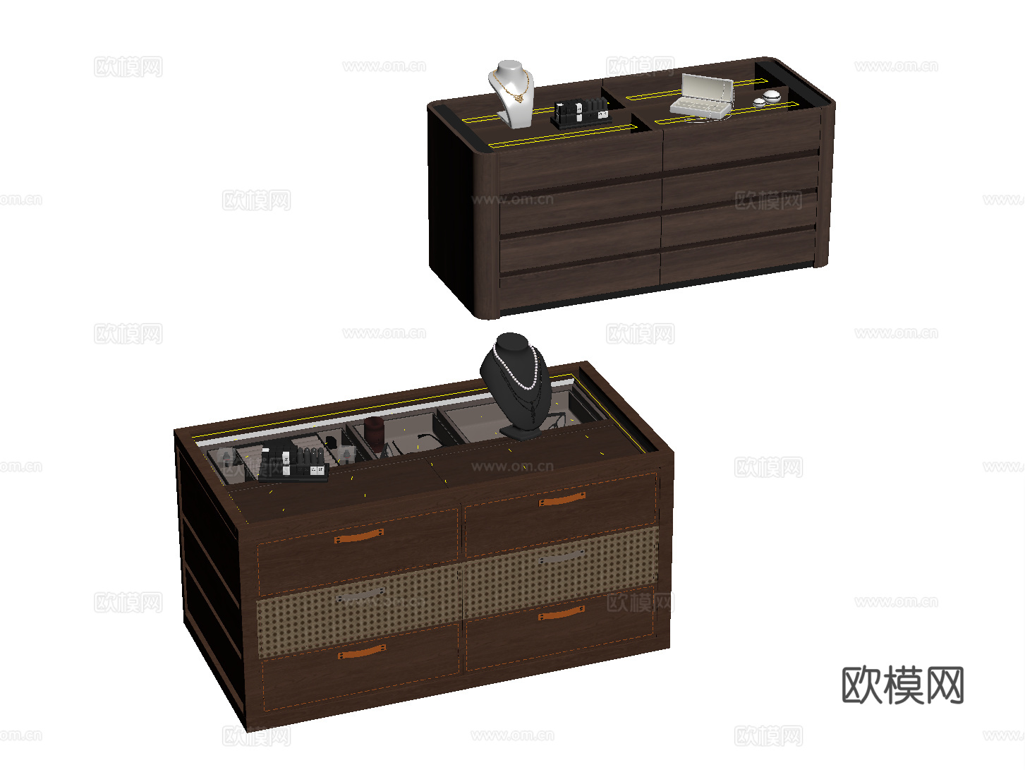 中古衣帽间中岛柜 首饰柜 收纳柜su模型