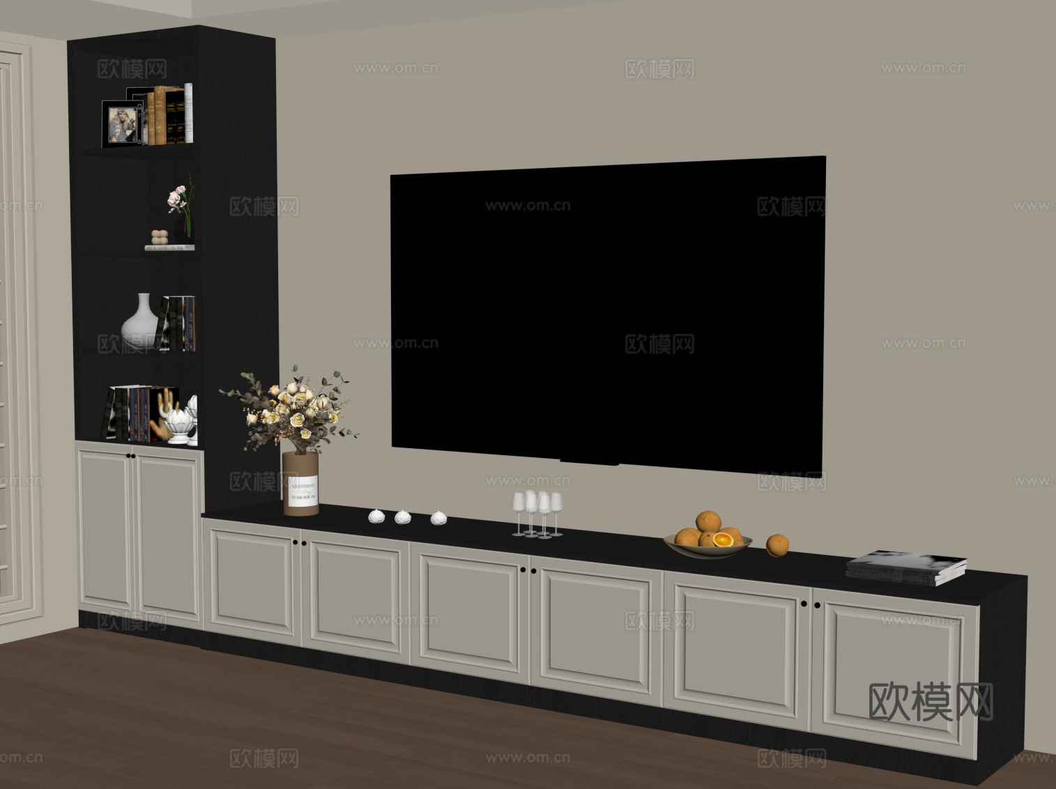 法式复古电视柜 边柜 高柜su模型