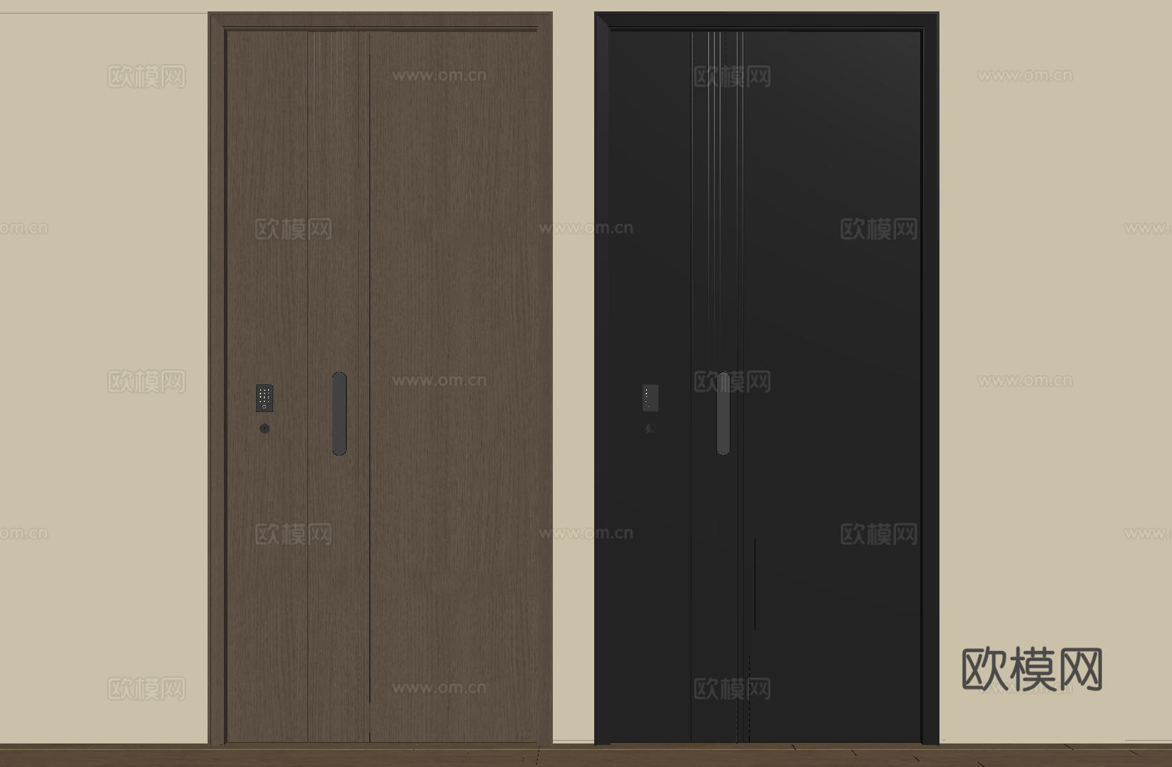 现代极简单开门 中古防盗门 通顶入户门 子母门 密码门 别墅su模型