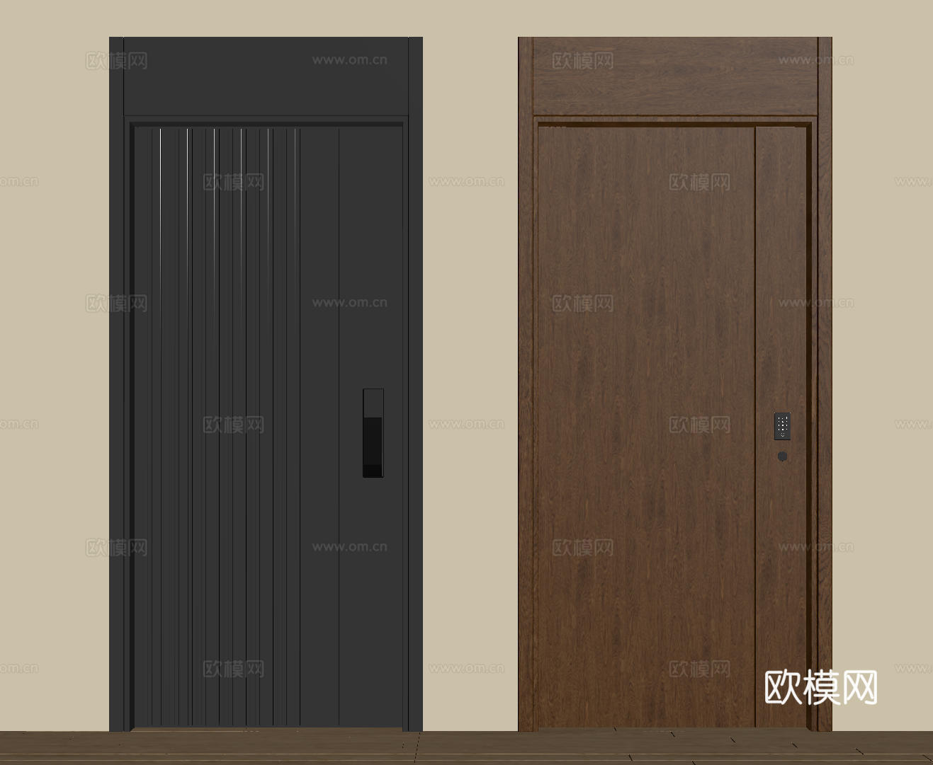 现代极简单开门 中古防盗门 通顶入户门 子母门 密码门 别墅su模型