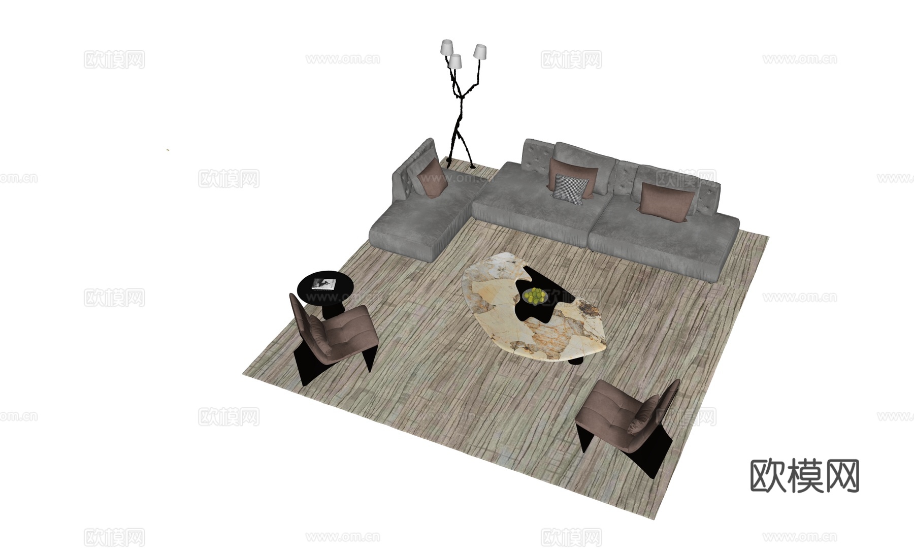 客厅轻奢沙发茶几组合su模型