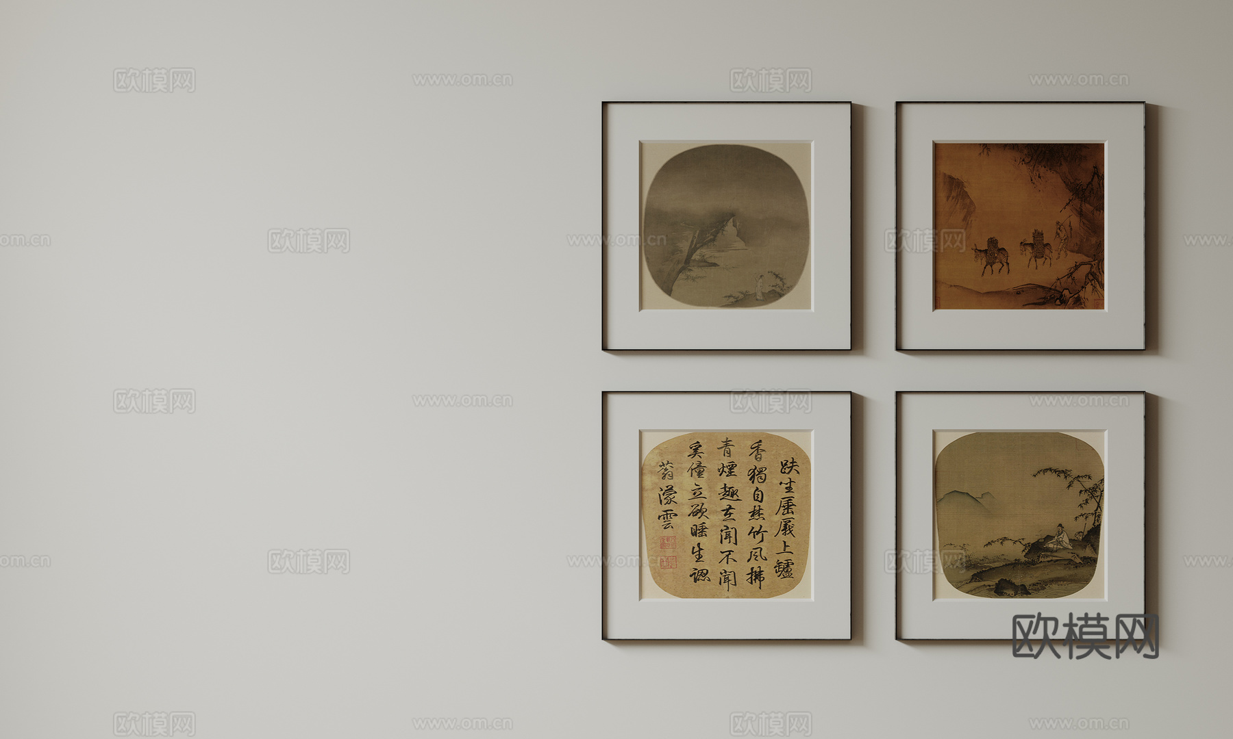 新中式禅意装饰画 宋式挂画 侘寂风挂画 中古风卷轴画 山水字su模型