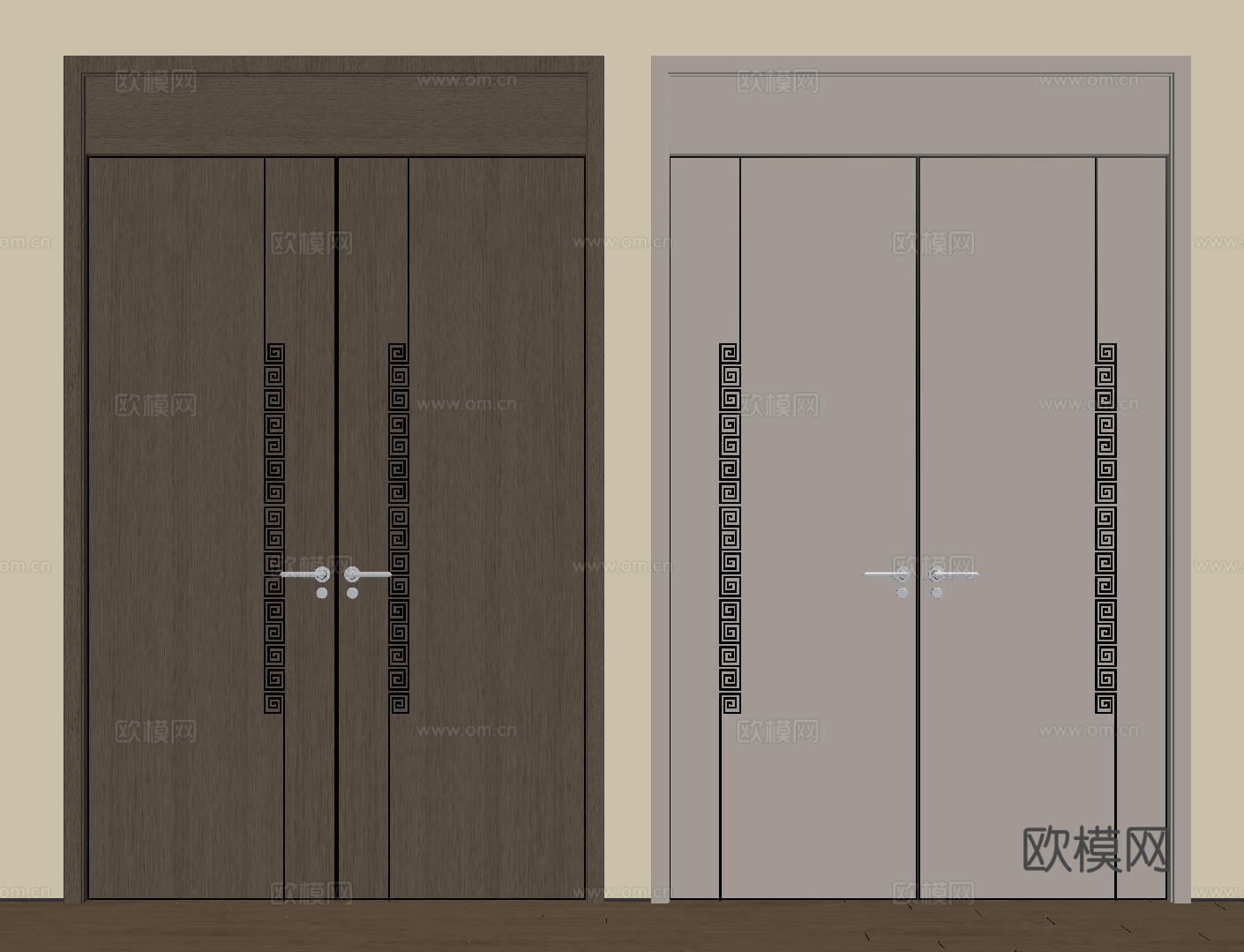 新中式侘寂双开门 中古平开门 入户门 防盗门 通顶对开门 别su模型