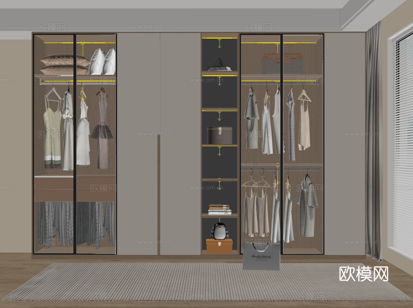 现代衣柜 定制通顶衣柜 玻璃门衣柜su模型