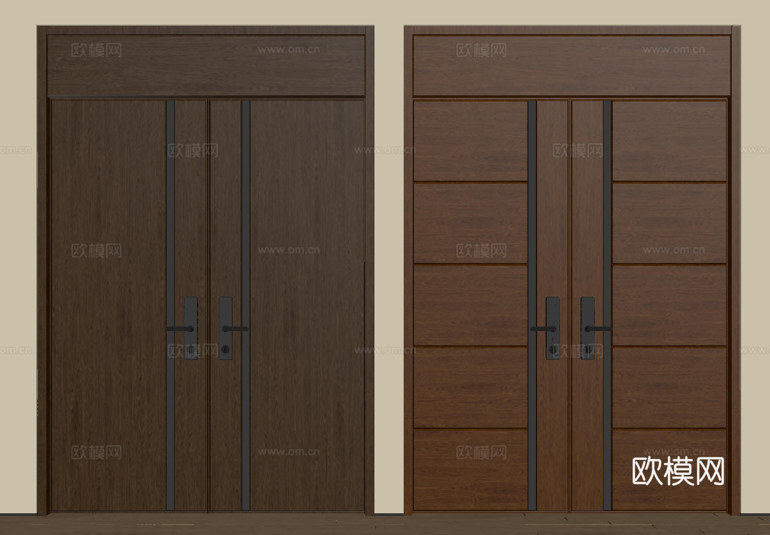 现代极简双开门 中古平开门 入户门 防盗门 通顶对开门 别墅su模型
