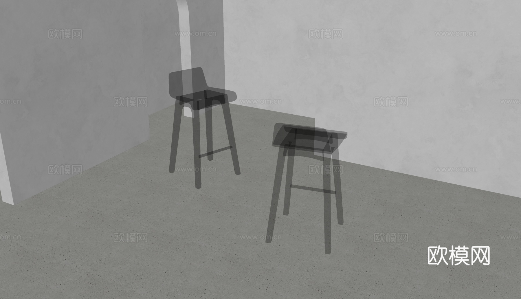 Artisan现代吧椅 透明吧椅 玻璃吧椅su模型