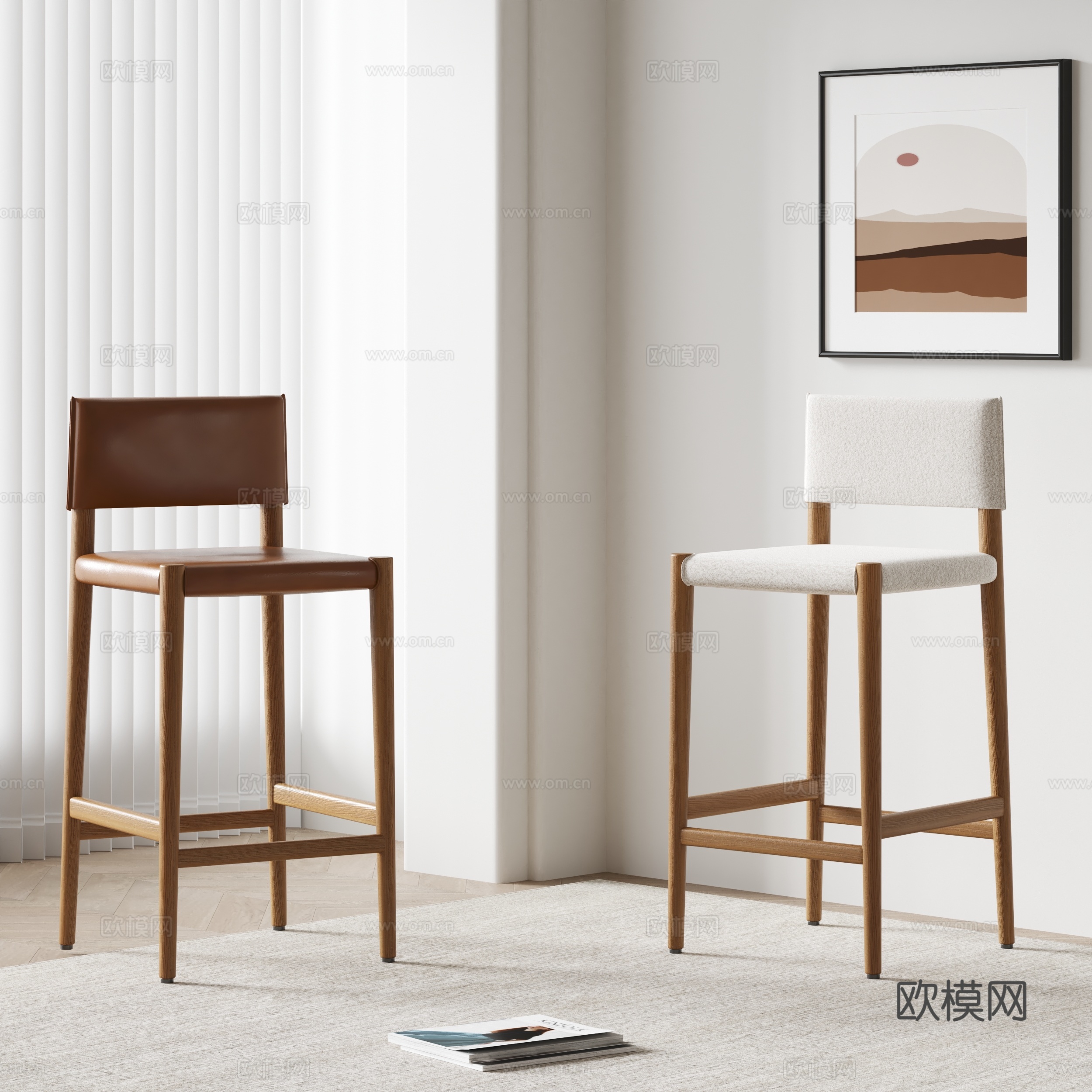 poliform现代吧椅 布艺吧椅 皮革椅 装饰画su模型