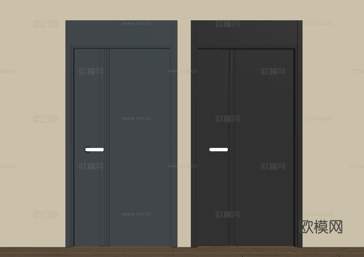 现代极简单开门 中古防盗门 通顶入户门 子母门 密码门 别墅su模型