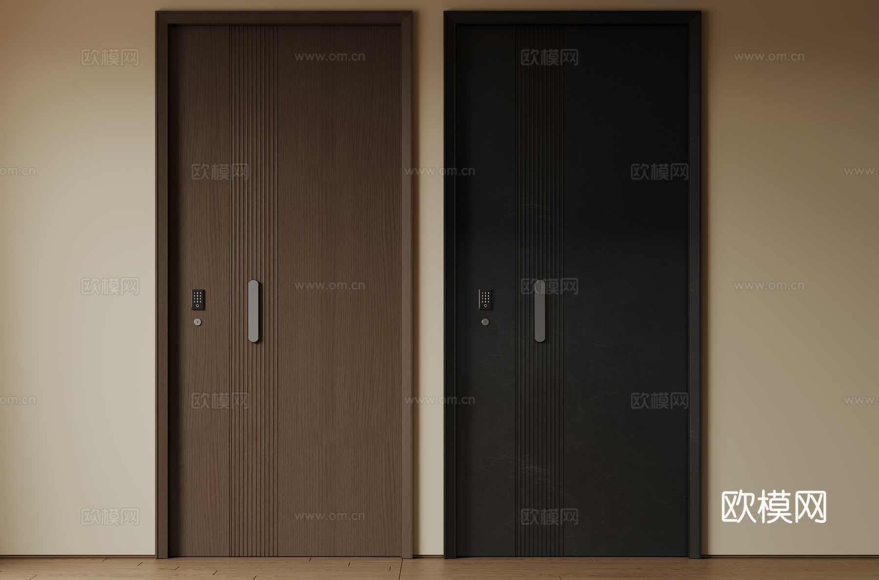 现代极简单开门 中古防盗门 通顶入户门 子母门 密码门 别墅su模型