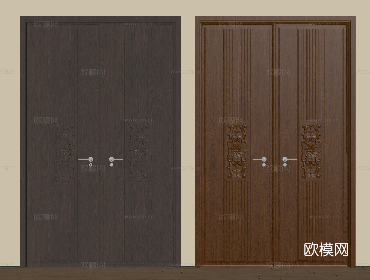 新中式侘寂双开门 中古平开门 入户门 防盗门 通顶对开门 别su模型