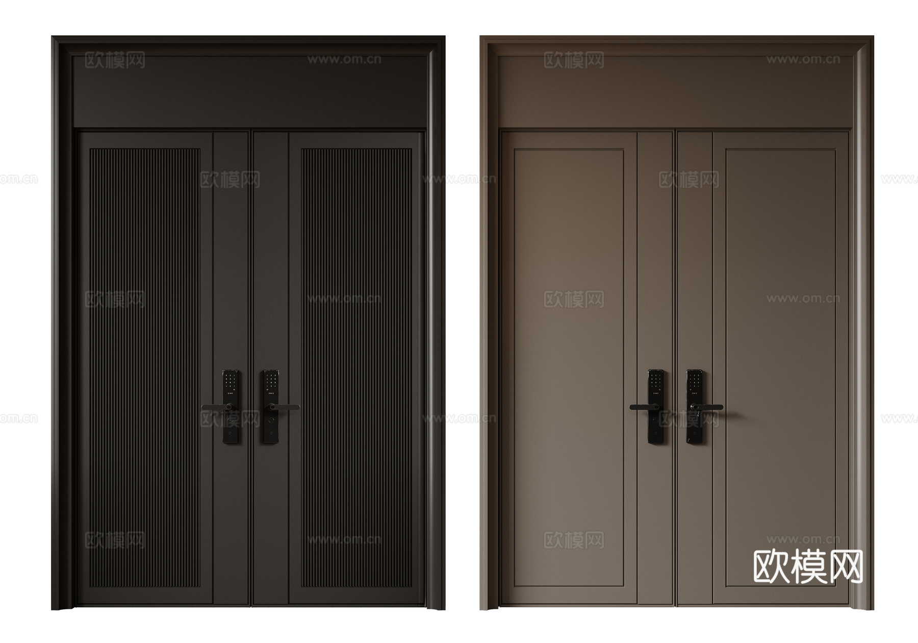 现代极简双开门 中古平开门 入户门 防盗门 通顶对开门 别墅su模型