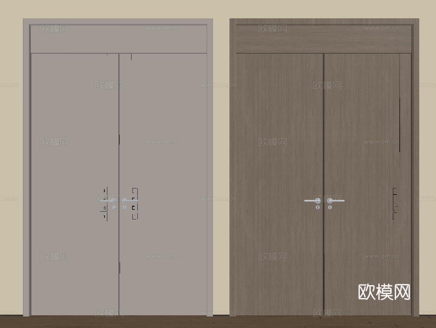 新中式侘寂双开门 中古平开门 入户门 防盗门 通顶对开门 别su模型