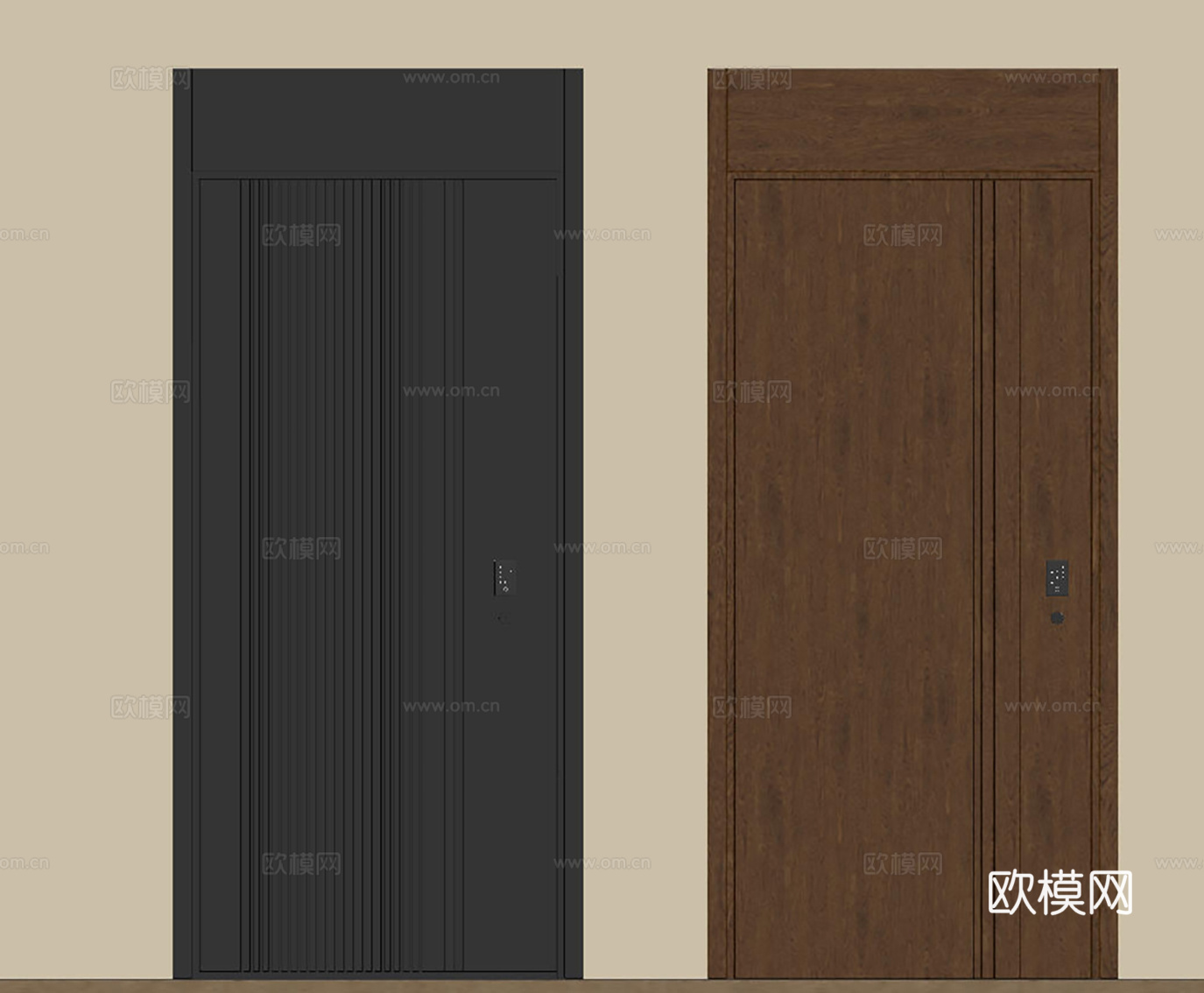 现代极简单开门 中古防盗门 通顶入户门 子母门 密码门 别墅su模型